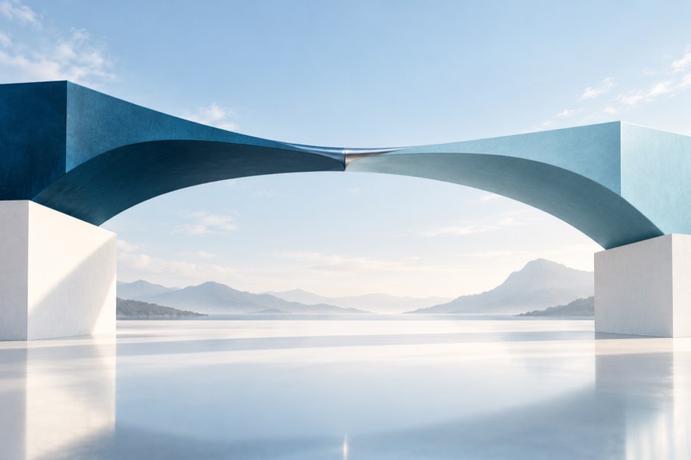 Illustrazione concettuale di due strutture complementari che si incontrano